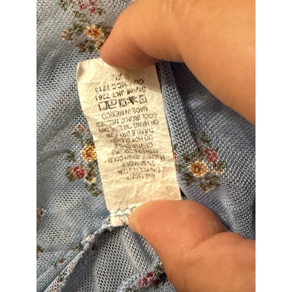 Y2K Coquette Sheer Blue Floral Stretch Mesh Lettuce Edge Baby Tee Top Vibe XL - Picture 6 of 6